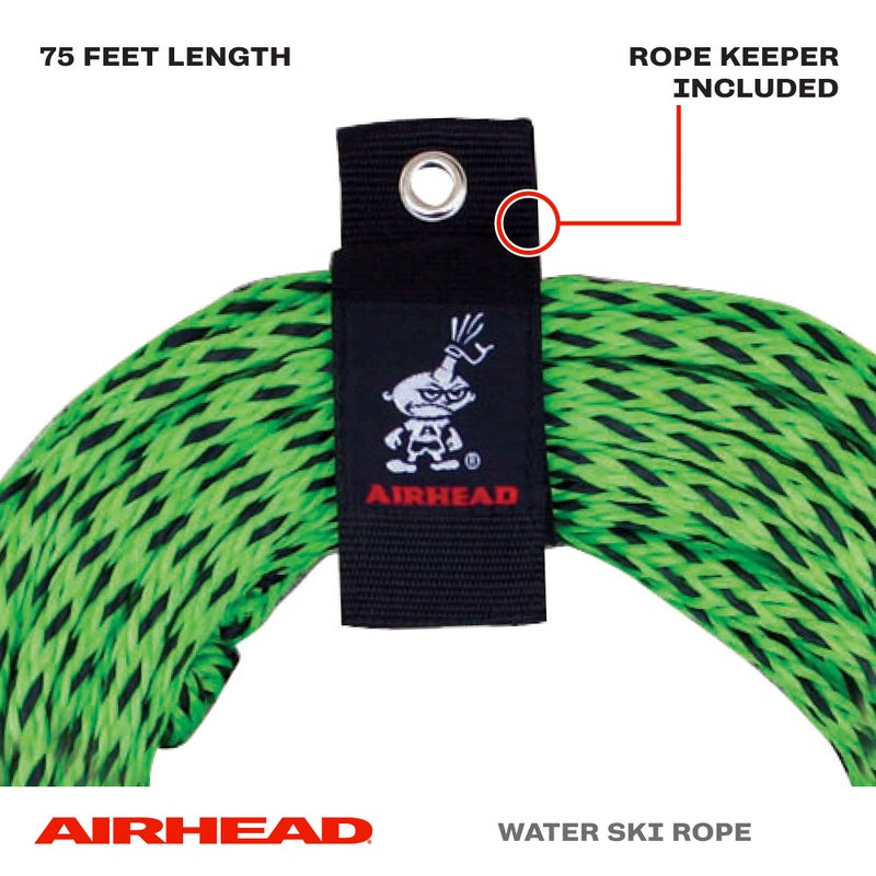 Airhead حبل تزلج على الماء من Airhead مع مقبض EVA، قسم واحد للت tubing، زلاجات الماء ولوحات wakesurf، أخضر وأسود - Image 2